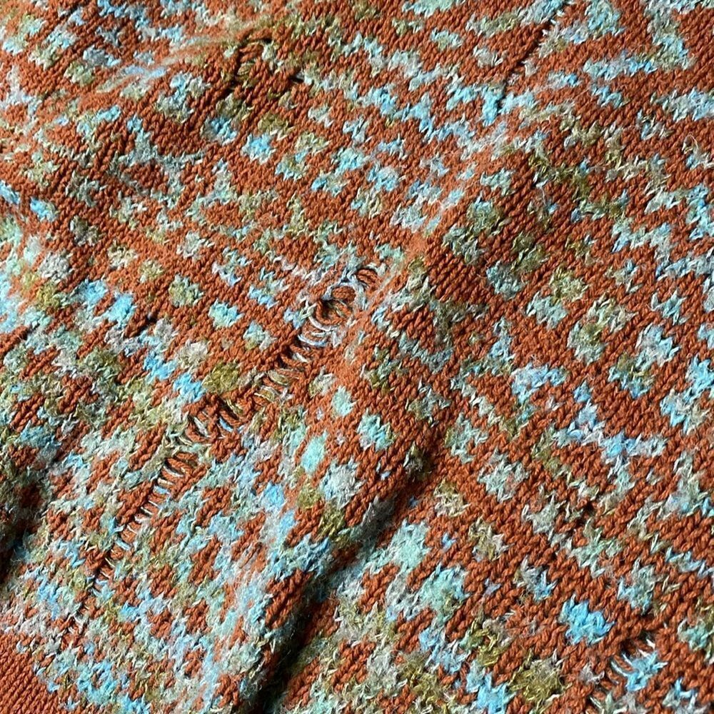 BDG Distressed Brown & Teal Cropped Fair Isle Long Sleeve Sweater - Picture 4 of 10